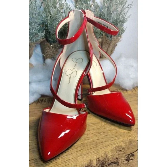 NEW Jessica Simpson Size 10M T- Strap Stilleto Pumps Holiday Candy Apple Red NYE - Picture 2 of 9
